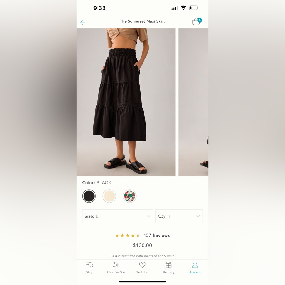 Somerset maxi skirt from Anthropologie, L, black